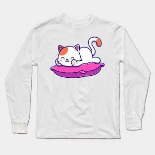 Cute Cat Laying On Pillow Cartoon Long Sleeve T-Shirt